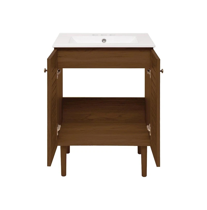 Swiss Madison 24" Freestanding Bathroom Vanity in Brown Oak with 3-Hole Centerset Sink Top