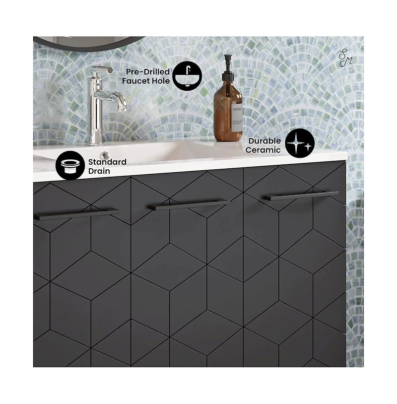 Swiss Madison Annecy 36" Freestanding Bathroom Vanity in Phantom Black with Sink Top