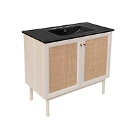 Swiss Madison 36" Freestanding Bathroom Vanity in White Oak, Black 3-Hole Widespread Sink Top