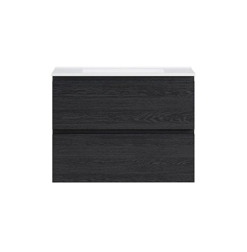 Liberte 30" Wall-Mounted Bathroom Vanity in Black Oak with Sink Top