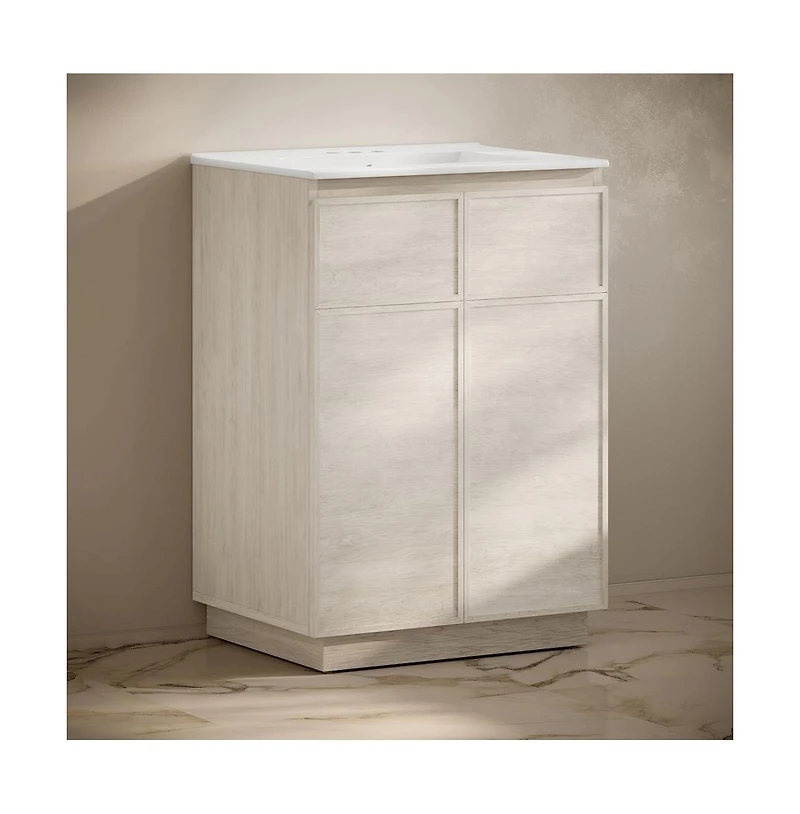 Swiss Madison 24" Freestanding Bathroom Vanity in White Oak with 3-Hole Centerset Sink Top