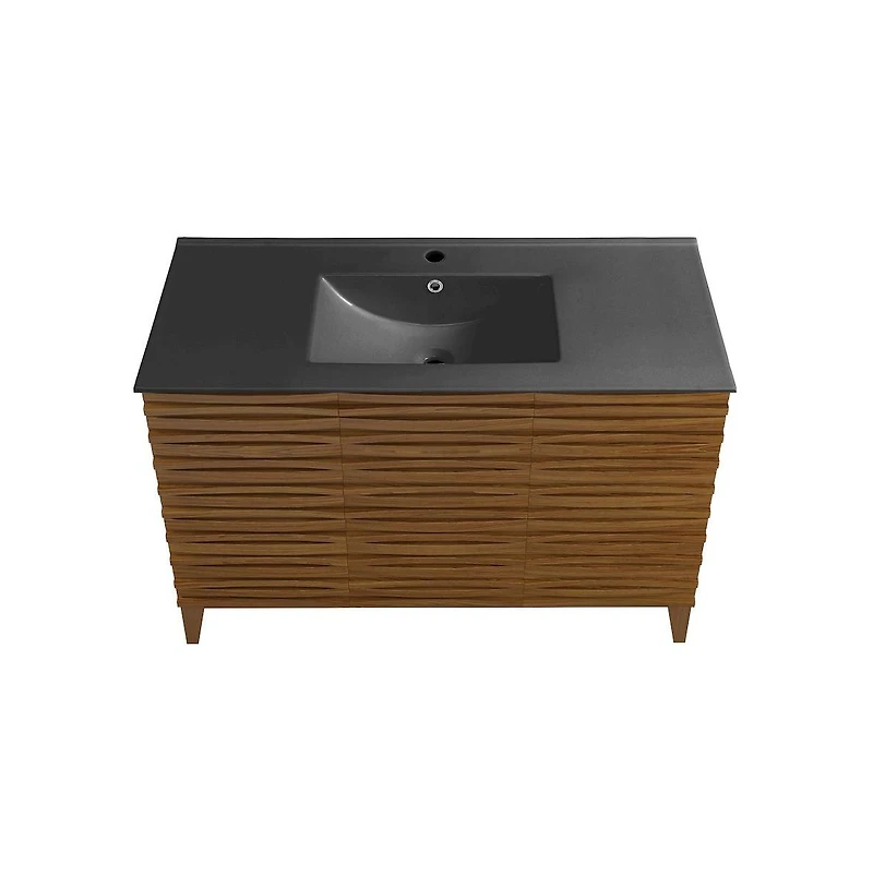 Swiss Madison Cascade 48 in. Brown Oak Bathroom Vanity With Black Ceramic Sink Top