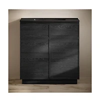 Swiss Madison36" Freestanding Bathroom Vanity in Black Oak, Black 3-Hole Widespread Sink Top