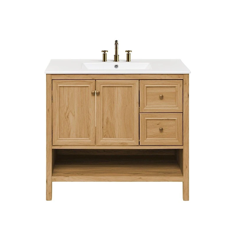 36" Freestanding Bathroom Vanity in Golden Oak with 3-Hole Widespread Sink Top
