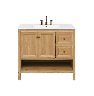 36" Freestanding Bathroom Vanity in Golden Oak with 3-Hole Widespread Sink Top