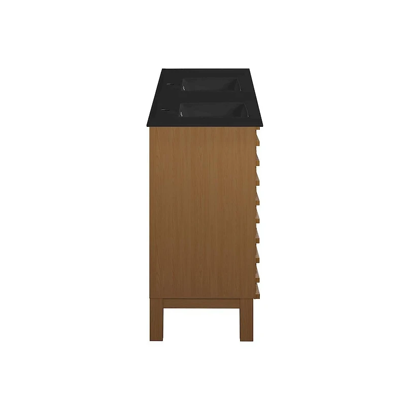 Swiss Madison 48 in. Brown Oak, Double Basin Bathroom Vanity With Black Ceramic Sink Top