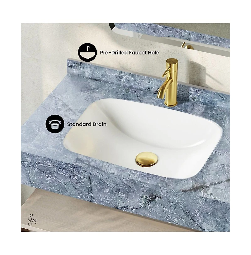 Avancer 36" Wall-Mounted Bathroom Vanity in White Oak with Blue Celeste Sink Top