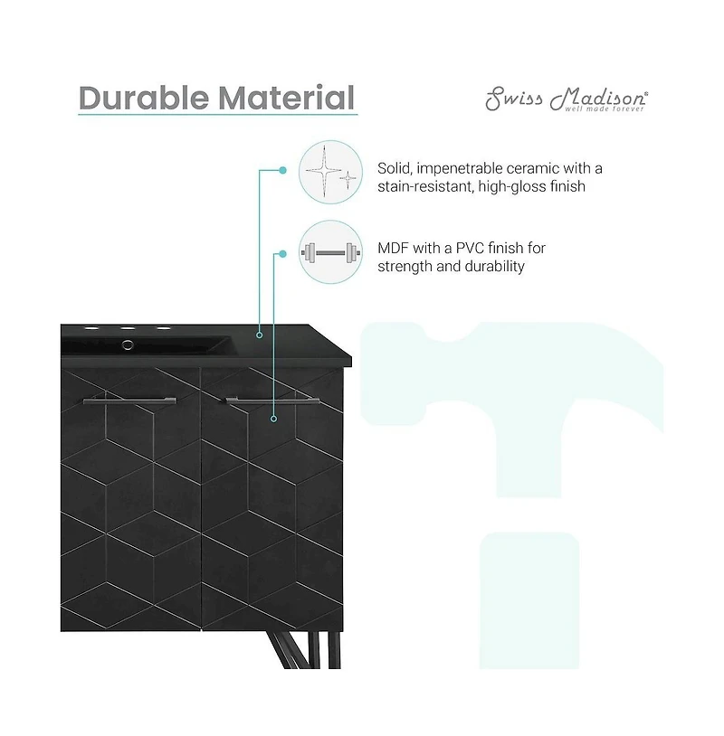 Swiss Madison Annecy 36 in. Phantom Black Bathroom Vanity With Black, 3-Hole Ceramic Sink Top