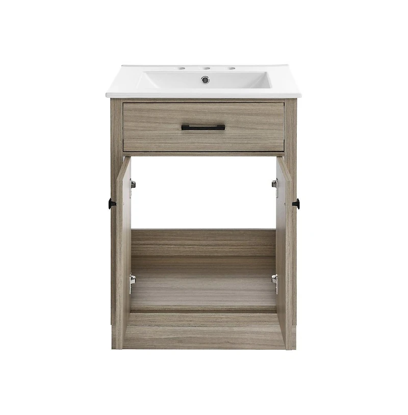 Swiss Madison Burdon 24 in. Brown Oak Bathroom Vanity With White, 3-Hole Ceramic Sink Top