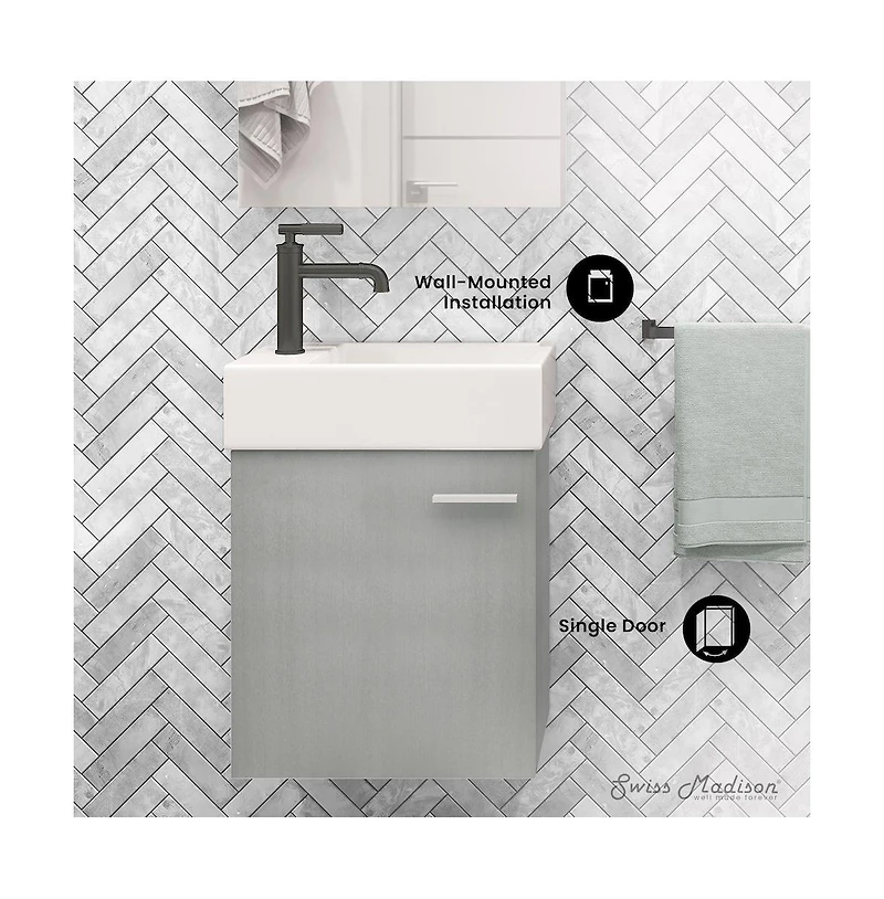 Swiss Madison Colmer 18 Single, Brushed Gray, One Cabinet, Bathroom Vanity