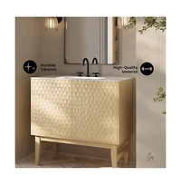 Swiss Madison 36" Freestanding Bathroom Vanity in Natural Oak with 3-Hole Widespread Sink Top
