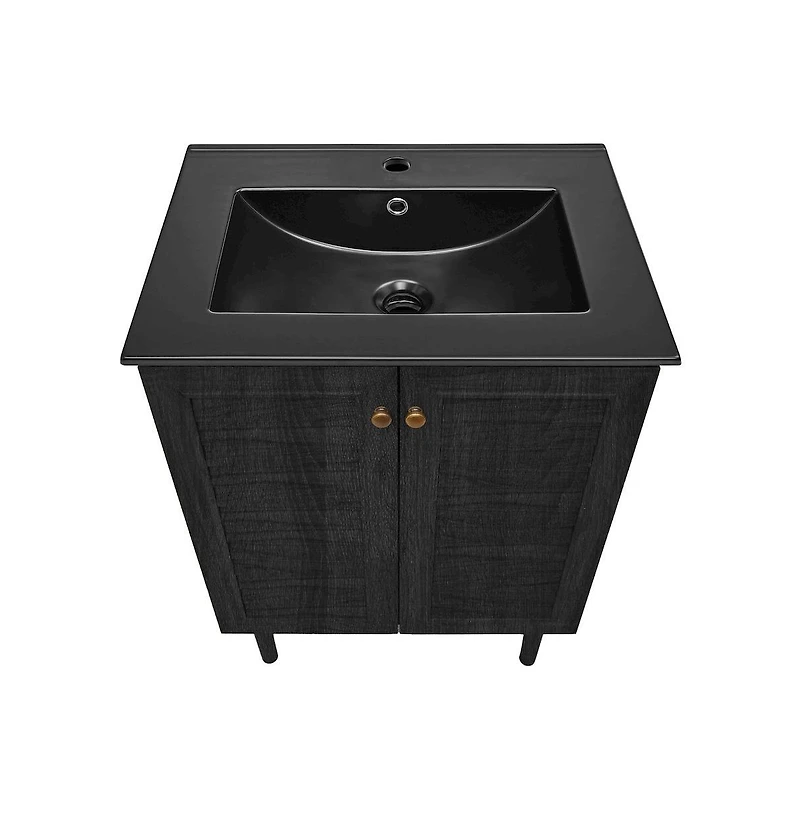 Swiss MadisonBron 24" Freestanding Bathroom Vanity in Oak with Black Sink Top
