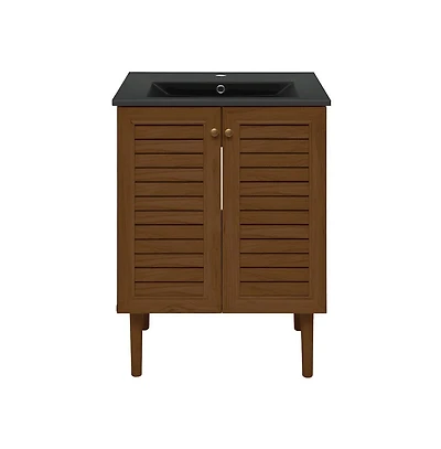 Swiss MadisonBron 24" Freestanding Bathroom Vanity in Brown Oak with Black Sink Top