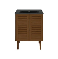 Swiss MadisonBron 24" Freestanding Bathroom Vanity in Brown Oak with Black Sink Top