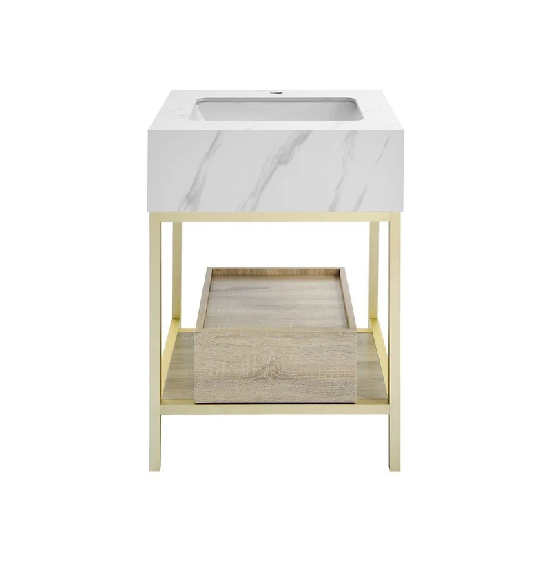 Swiss Madison Beau 24" Open Shelf Natural Oak Frame Freestanding Bathroom Vanity with Sink Top