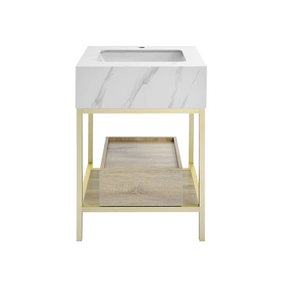 Swiss Madison Beau 24" Open Shelf Natural Oak Frame Freestanding Bathroom Vanity with Sink Top