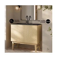 Swiss Madison Bosse 36" Freestanding Bathroom Vanity in Natural Oak with Black Sink Top