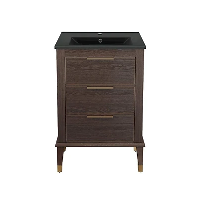 Swiss MadisonHugo 24 in. Brown Oak Bathroom Vanity With Black Ceramic Sink Top