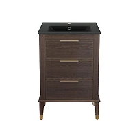 Swiss MadisonHugo 24 in. Brown Oak Bathroom Vanity With Black Ceramic Sink Top