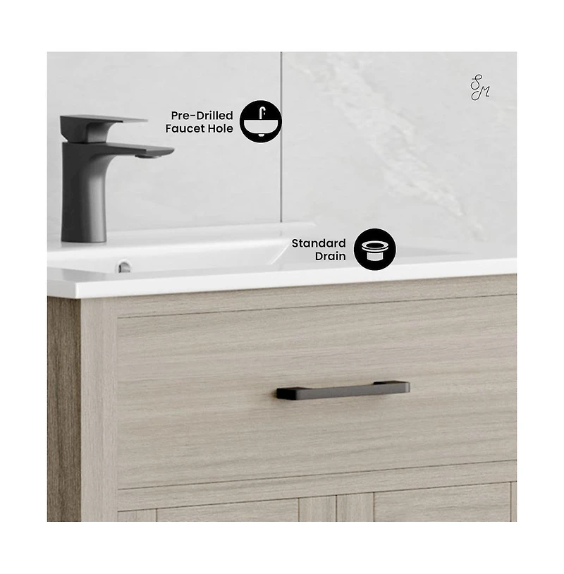 Swiss Madison Burdon 24" Freestanding Bathroom Vanity in Weathered Oak with Sink Top