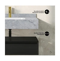 Swiss Madison Avancer 36" Wall-Mounted Bathroom Vanity in Black Oak with Storm Gray Sink Top