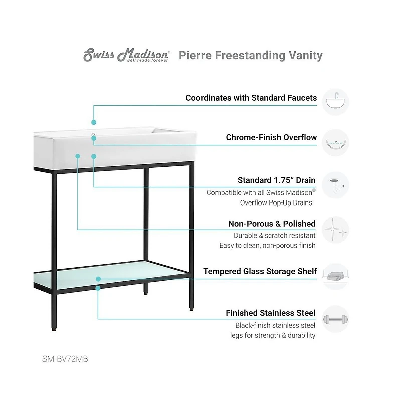 Swiss Madison Pierre 32" Open Shelf Black Frame Freestanding Bathroom Vanity with Sink Top