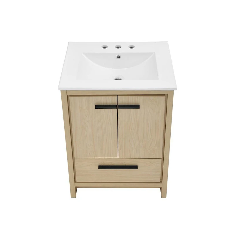 Swiss Madison Virage 24 in. Brown Oak Bathroom Vanity With White, 3-Hole Ceramic Sink Top