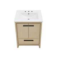 Swiss Madison Virage 24 in. Brown Oak Bathroom Vanity With White, 3-Hole Ceramic Sink Top
