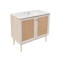 Swiss Madison 36" Freestanding Bathroom Vanity in White Oak with 3-Hole Widespread Sink Top