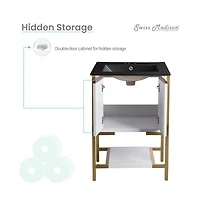 Marseille 24 in. White Bathroom Vanity With Black, 3-Hole Ceramic Sink Top