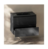 Swiss Madison 30" Wall-Mounted Bathroom Vanity in Black Oak, Black 3-Hole Widespread Sink Top