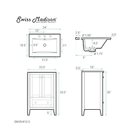 Swiss Madison Cannes 24 in. White Bathroom Vanity With White, 3-Hole Ceramic Sink Top