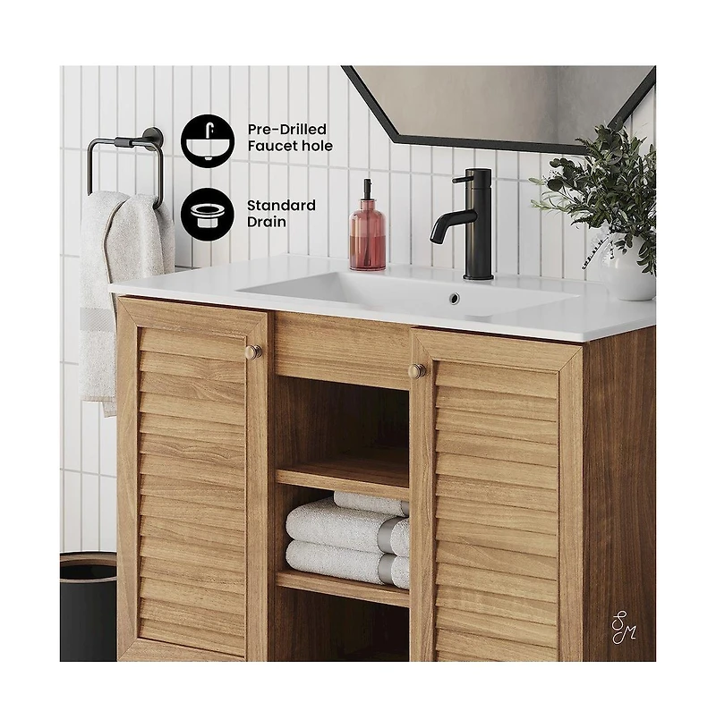 Swiss Madison Bron 36" Freestanding Bathroom Vanity in Golden Oak with Sink Top