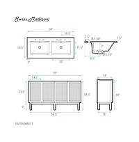 Swiss Madison 60" Freestanding Bathroom Vanity, 3-Hole Widespread Double Basin Sink Top