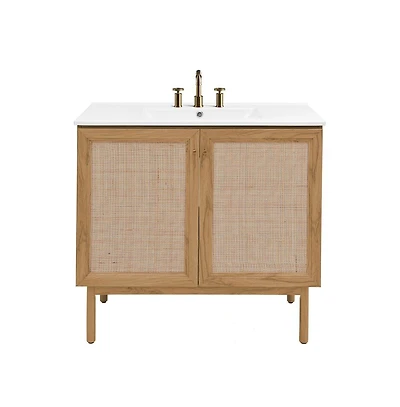 Swiss Madison 36" Freestanding Bathroom Vanity in Golden Oak with 3-Hole Widespread Sink Top