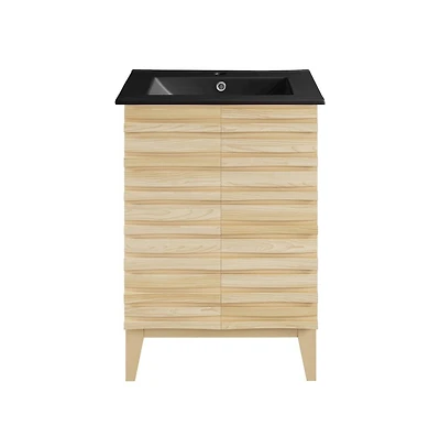 Swiss Madison Cascade in. Natural Oak Bathroom Vanity With Black Ceramic Sink Top