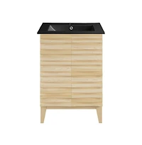 Swiss Madison Cascade in. Natural Oak Bathroom Vanity With Black Ceramic Sink Top