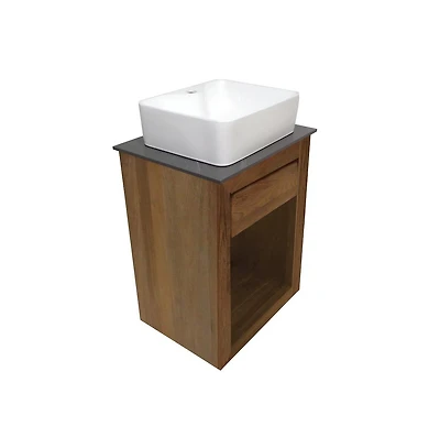 Swiss Madison24" Reclaimed Wood Vanity, Walnut, Slate Countertop and Single Hole Vessel Sink