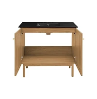 Swiss Madison36" Freestanding Bathroom Vanity in Golden Oak, Black 3-Hole Widespread Sink Top