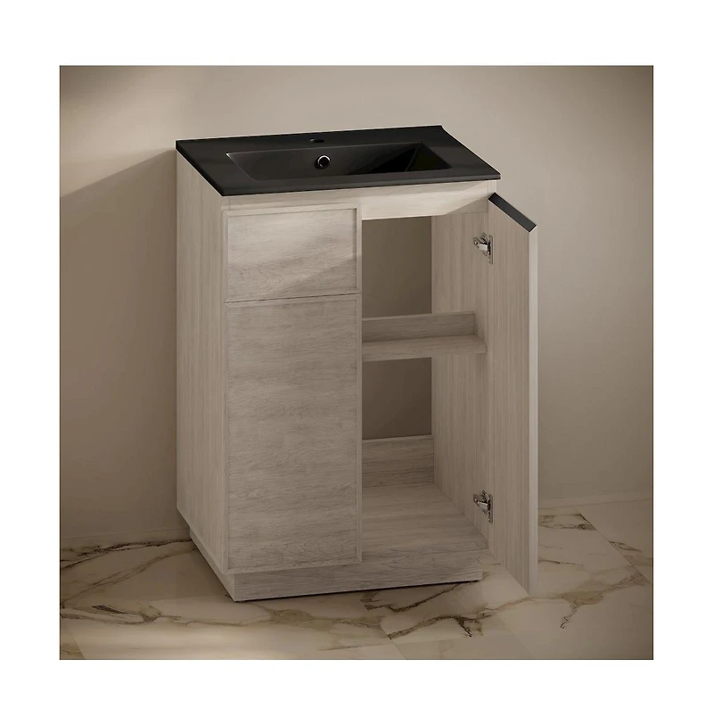 Swiss Madison St. Tropez 24" Freestanding Bathroom Vanity in White Oak with Black Sink Top