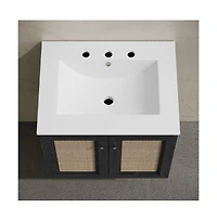 24" Wall-Mounted Bathroom Vanity, Black Oak, Widespread Faucet Holes Vanity Top