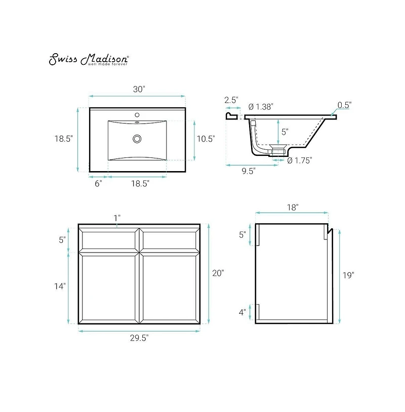 Swiss Madison St. Tropez 30" Wall-Mounted Bathroom Vanity in Natural Oak with Sink Top