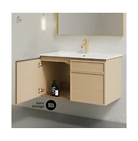 Swiss Madison St. Tropez 36" Wall-Mounted Bathroom Vanity in Natural Oak with Sink Top