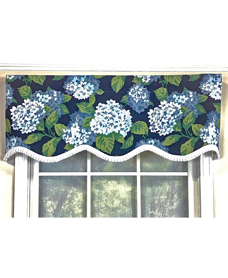 Rlf Home Hydrangea Ruffled Provance valance 3in Rod Pocket Navy, 50in x 17in - Rlf Home