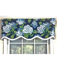 Rlf Home Hydrangea Ruffled Provance valance 3in Rod Pocket Navy, 50in x 17in - Rlf Home