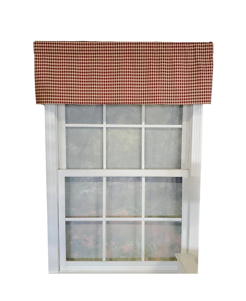 Rlf Home Rusty Check Tailored 100% Cotton with Fully Lined 3" Rod Pocket Valnance for Windows 50" x 14" Red