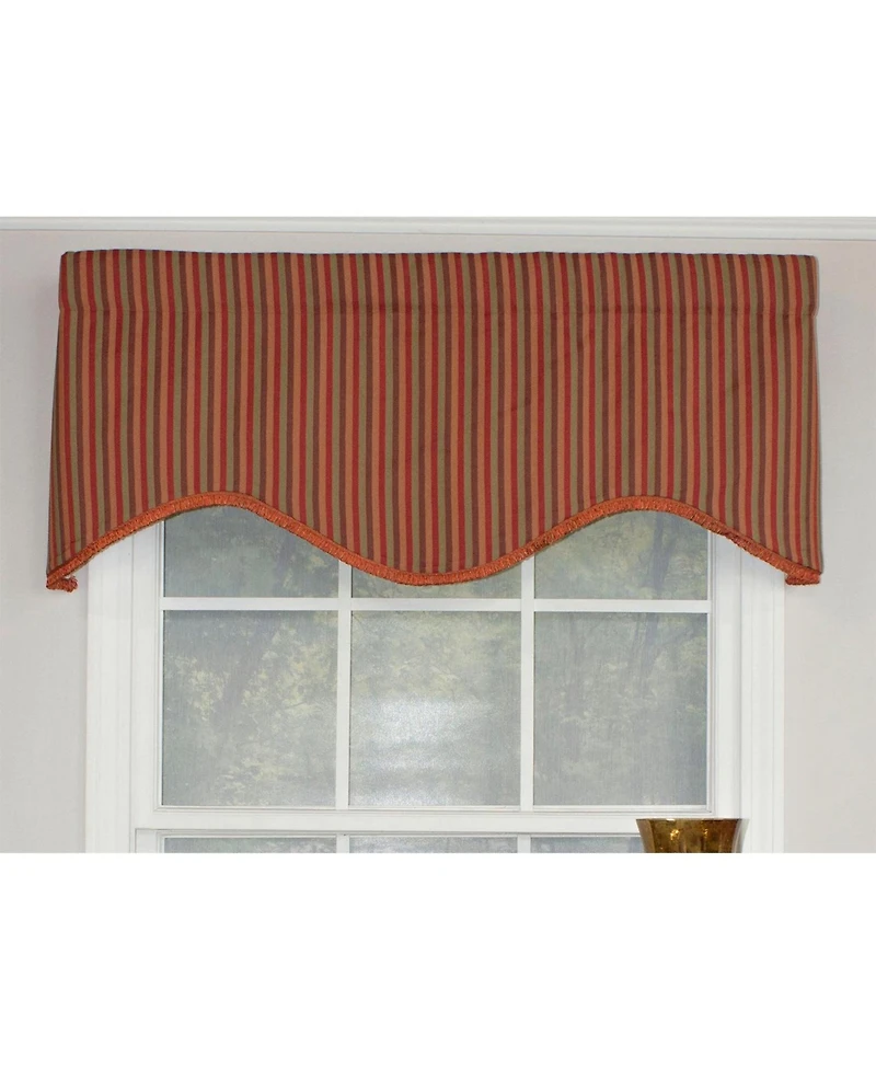 Rlf Home Olivia Stripe Trimmed Cornice 100% Cotton with Fully Lined 3" Rod Pocket Valnance for Windows 50" x 17" Multi