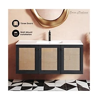 Classe 48" Wall-Mounted Bathroom Vanity in Black Oak