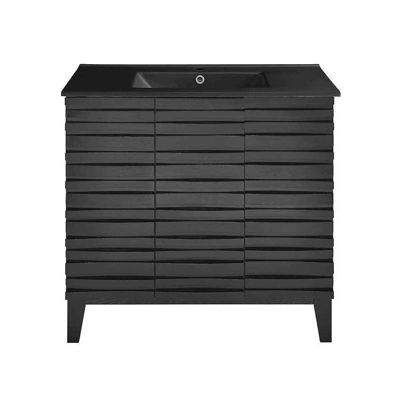 Swiss Madison Cascade 36 in. Black Oak Bathroom Vanity With Black Ceramic Sink Top