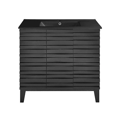Swiss Madison Cascade 36 in. Black Oak Bathroom Vanity With Black Ceramic Sink Top